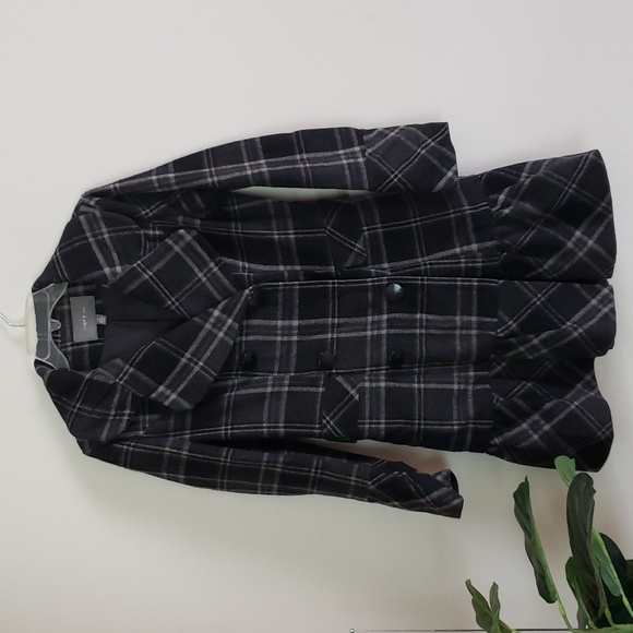 Apt 9 plaid wool coat, winter coat, Ruffle peplum hem gray black, fully lined. - Picture 1 of 9